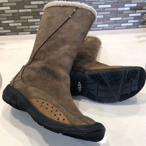 KEEN Distressed Leather Faux Shearling Boots